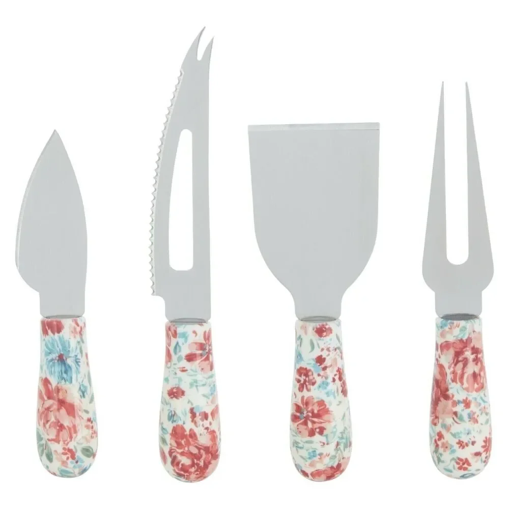 Pioneer Woman Cheese Knife Fork Serving Set Gorgeous Garden Floral 4-pc Gift NEW